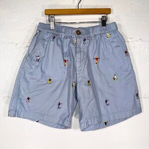 Chubbies Weekend Embroidered Football Player Shorts Blue Elastic Waist Medium